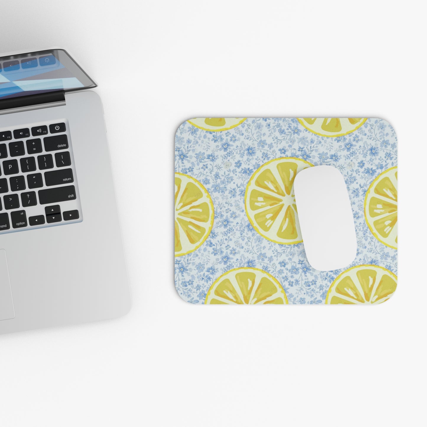 Lemon & Blue Flowers Mouse Pad — Bright Floral Desk Mat