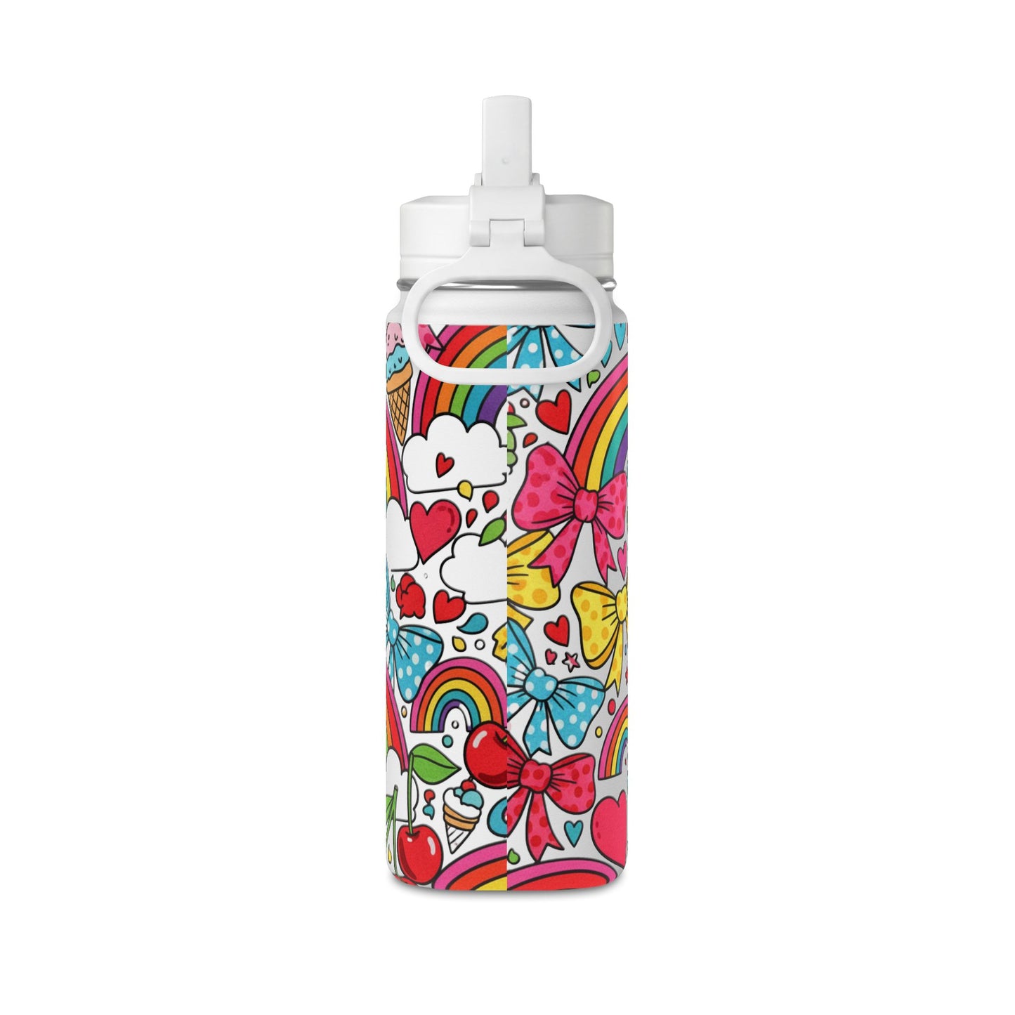 Girls Rainbow Cherries & Bows 20oz Water Bottle — Cute Kids Bottle