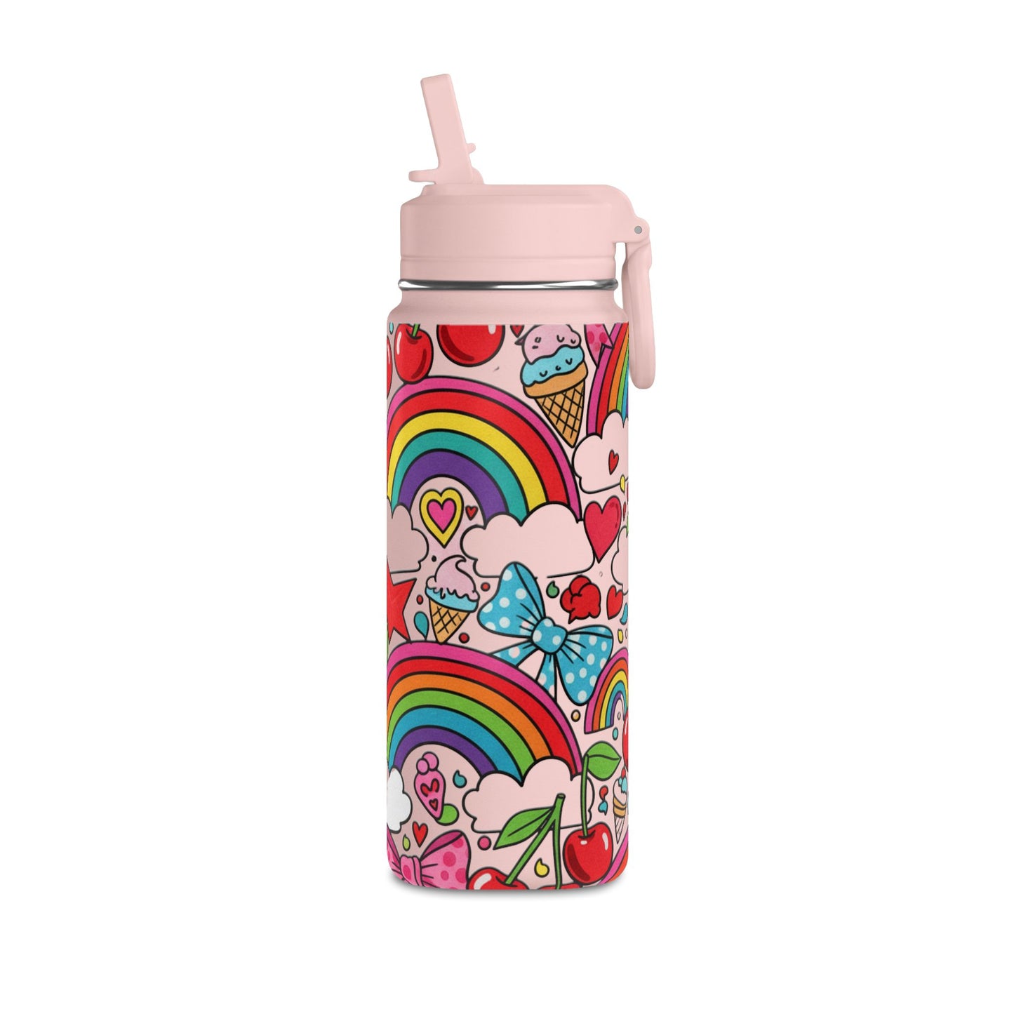 Girls Rainbow Cherries & Bows 20oz Water Bottle — Cute Kids Bottle