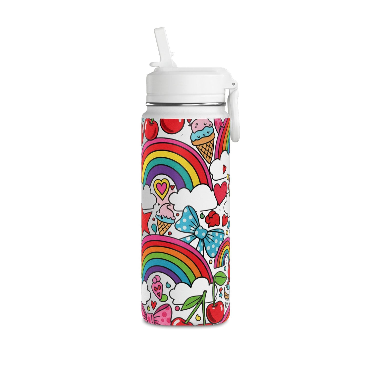 Girls Rainbow Cherries & Bows 20oz Water Bottle — Cute Kids Bottle