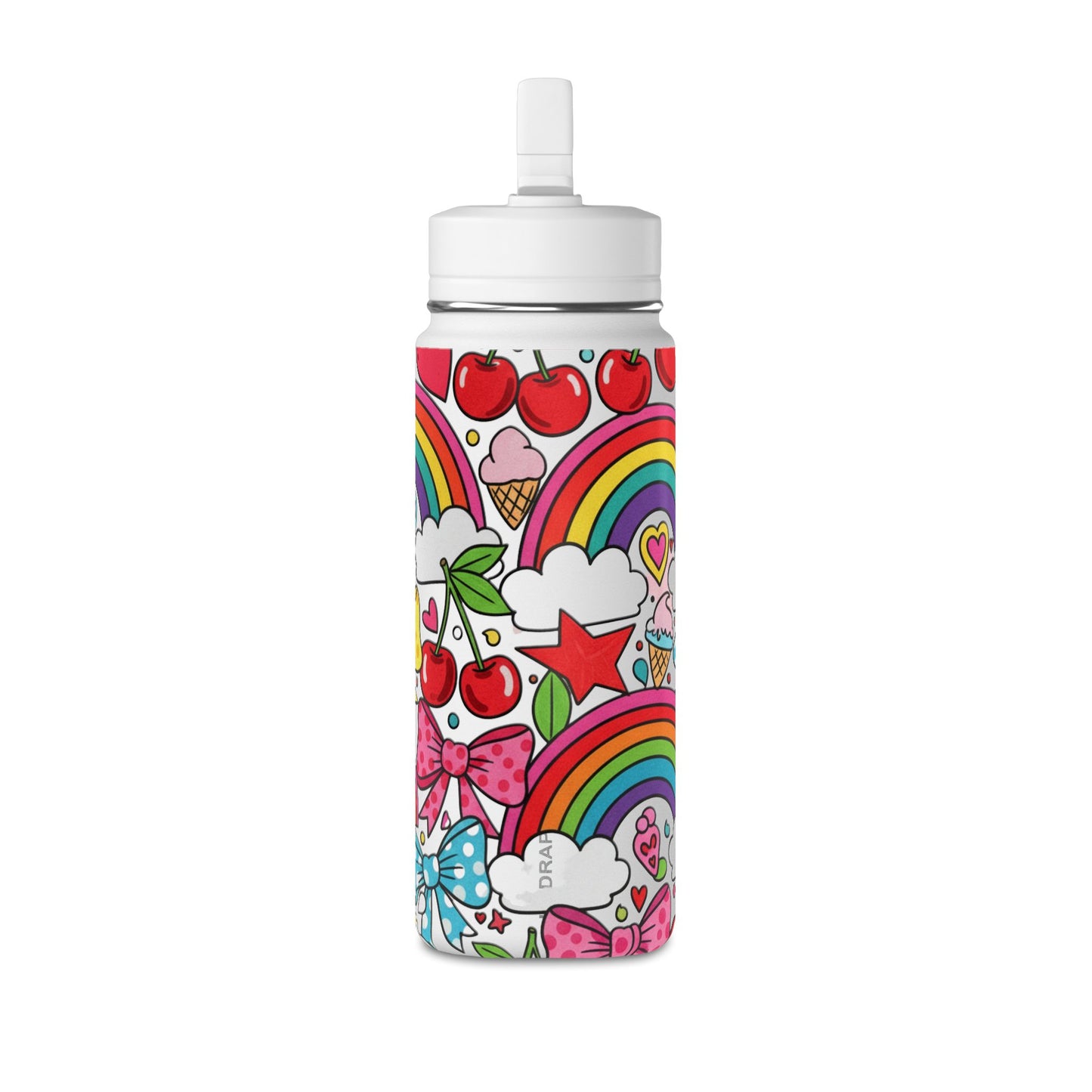 Girls Rainbow Cherries & Bows 20oz Water Bottle — Cute Kids Bottle