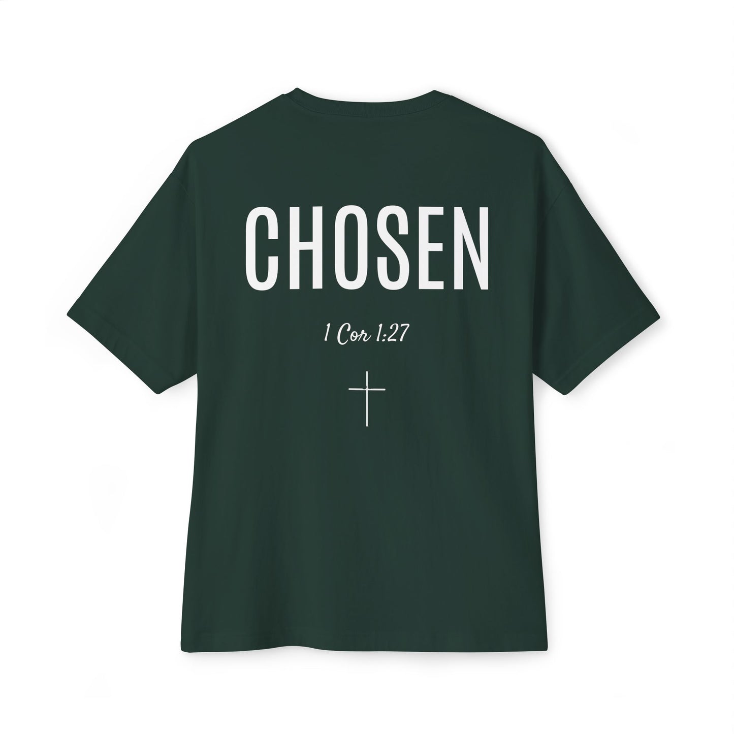 Chosen Christian Tee — "I Cor. 1:27" Oversized Boxy T‑Shirt for Men and Women