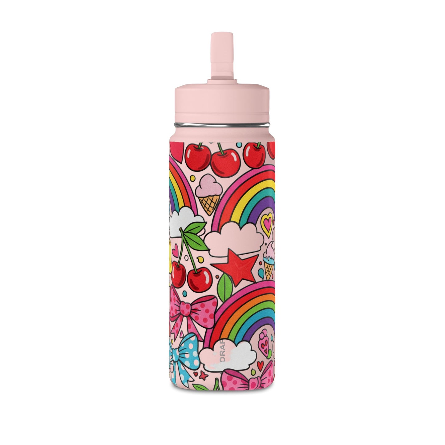 Girls Rainbow Cherries & Bows 20oz Water Bottle — Cute Kids Bottle