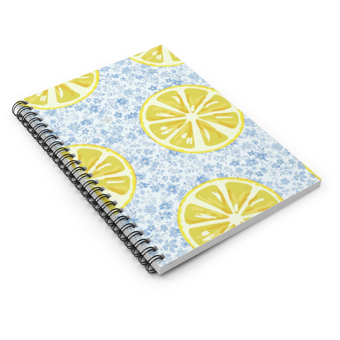 Lemon & Blue Flowers Ruled Spiral Notebook — Bright Floral Journal for Daily Notes