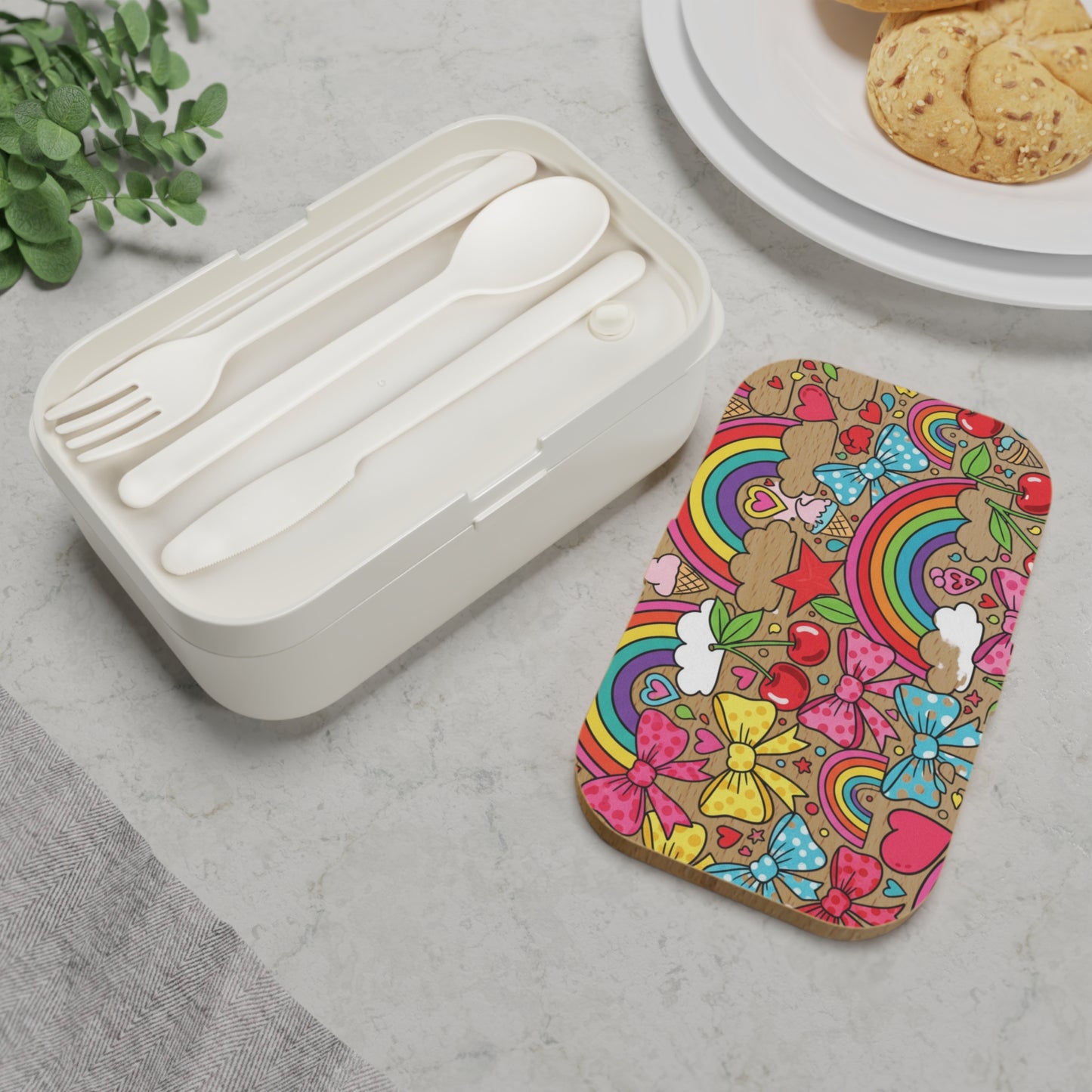Girls Cherry Rainbow and Bows Bento Lunch Box | Girly Designs