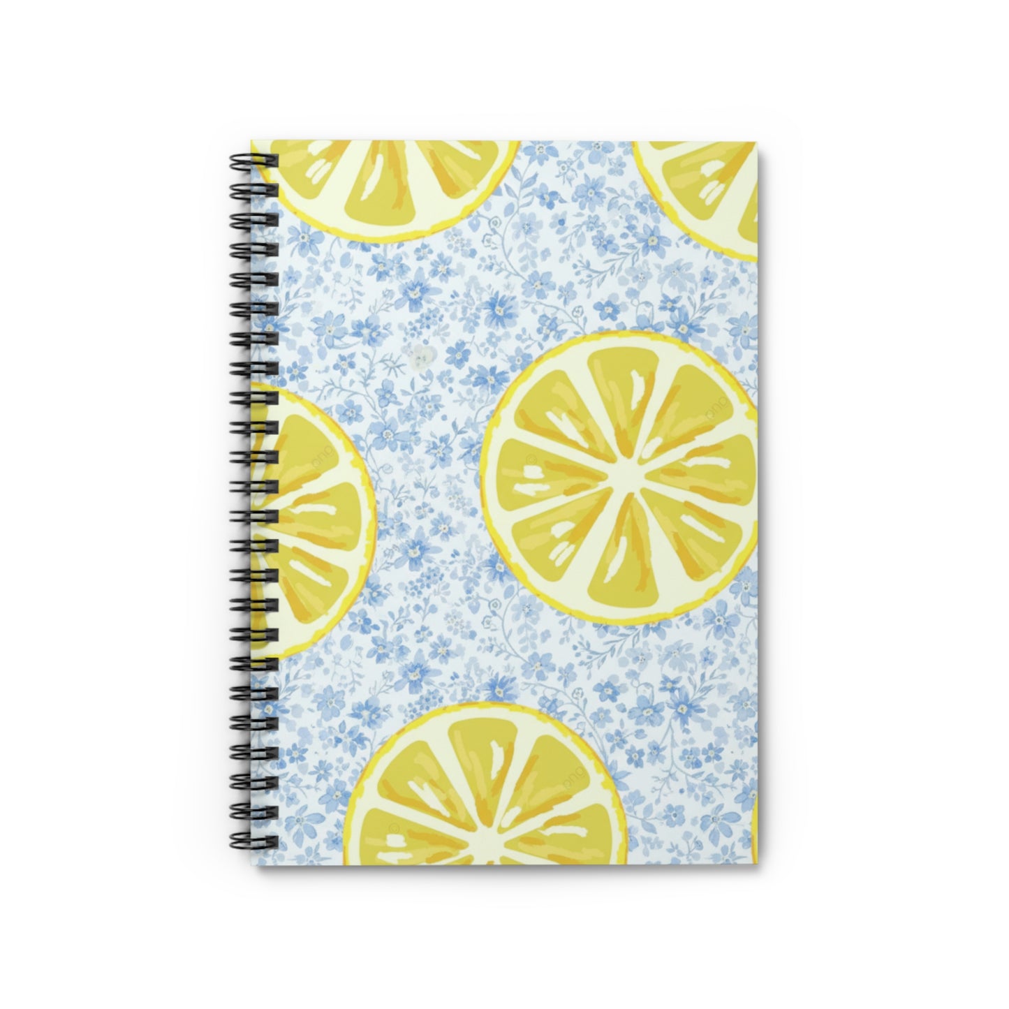 Lemon & Blue Flowers Ruled Spiral Notebook — Bright Floral Journal for Daily Notes