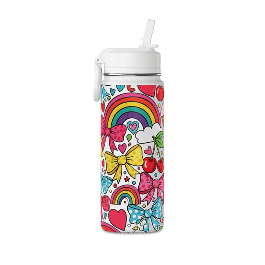 Girls Rainbow Cherries & Bows 20oz Water Bottle — Cute Kids Bottle