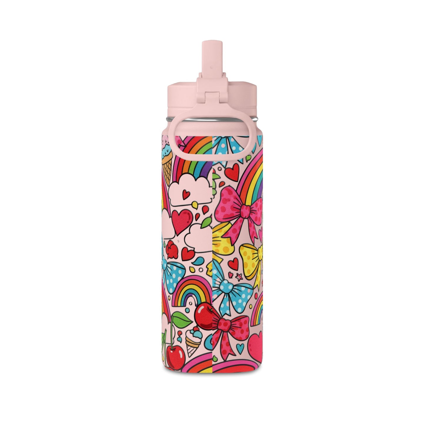 Girls Rainbow Cherries & Bows 20oz Water Bottle — Cute Kids Bottle