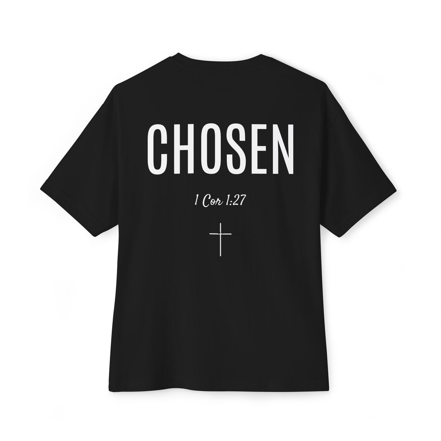 Chosen Christian Tee — "I Cor. 1:27" Oversized Boxy T‑Shirt for Men and Women