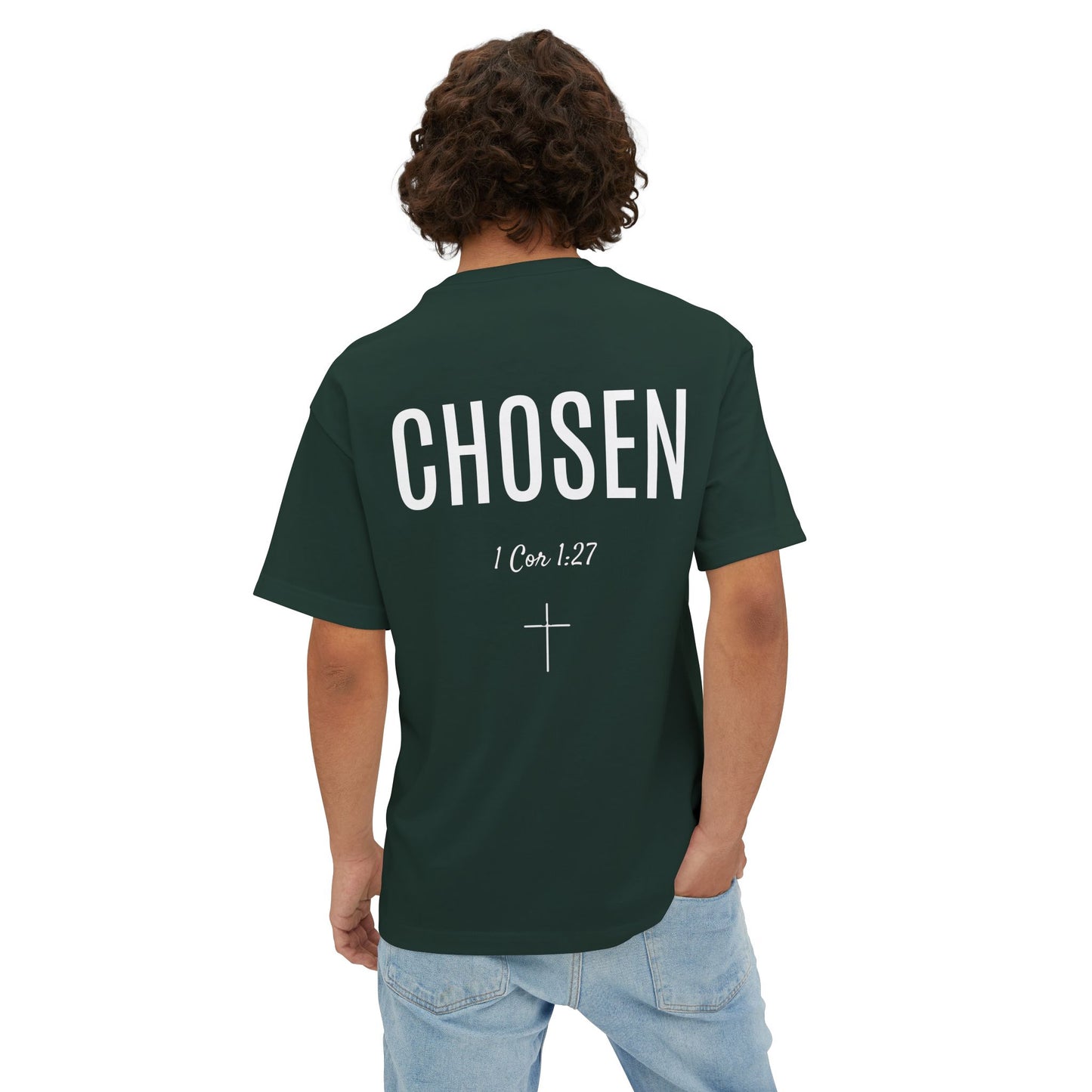 Chosen Christian Tee — "I Cor. 1:27" Oversized Boxy T‑Shirt for Men and Women