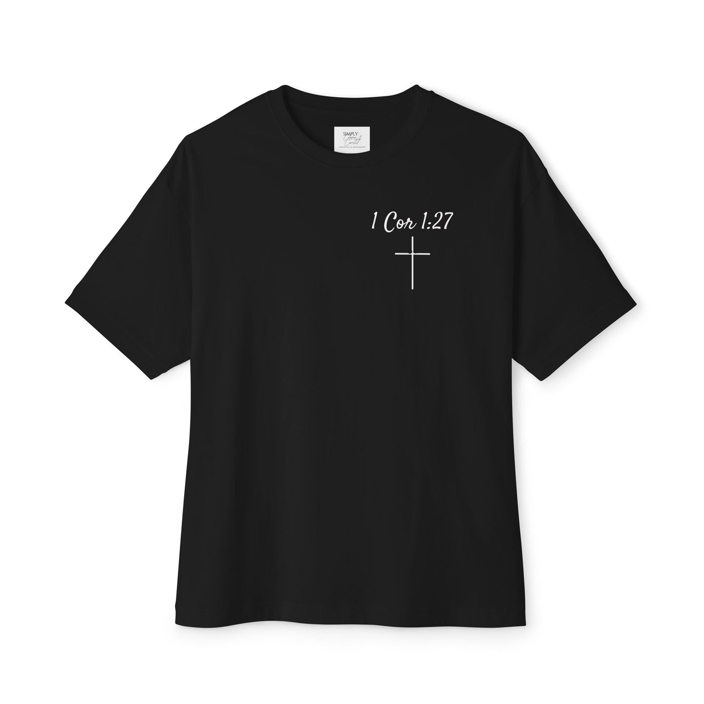 Chosen Christian Tee — "I Cor. 1:27" Oversized Boxy T‑Shirt for Men and Women