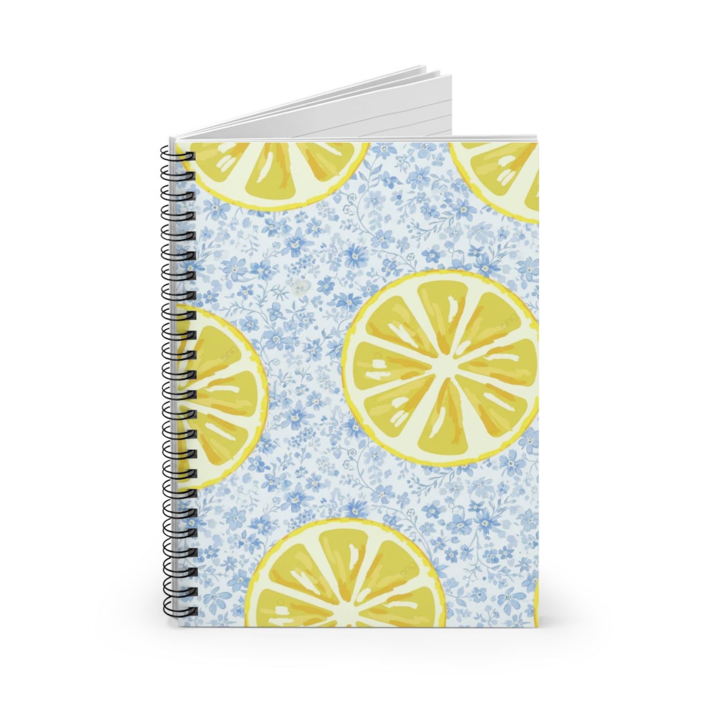 Lemon & Blue Flowers Ruled Spiral Notebook — Bright Floral Journal for Daily Notes