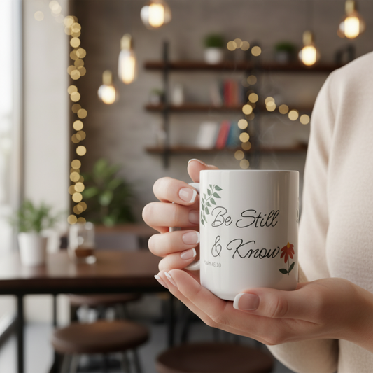 Be Still and Know Bible Verse Mug | White Ceramic 11oz