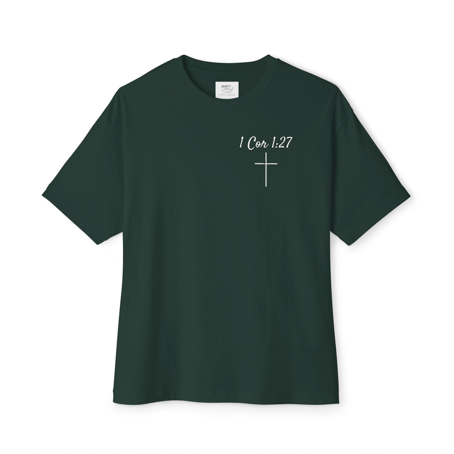 Chosen Christian Tee — "I Cor. 1:27" Oversized Boxy T‑Shirt for Men and Women