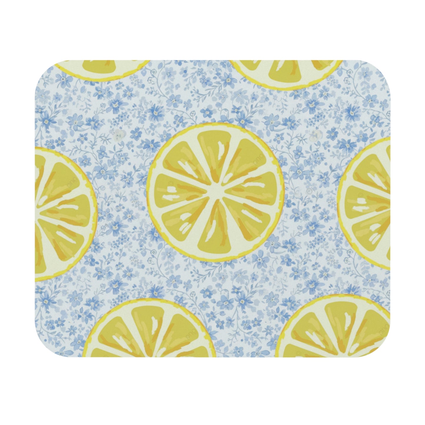 Lemon & Blue Flowers Mouse Pad — Bright Floral Desk Mat
