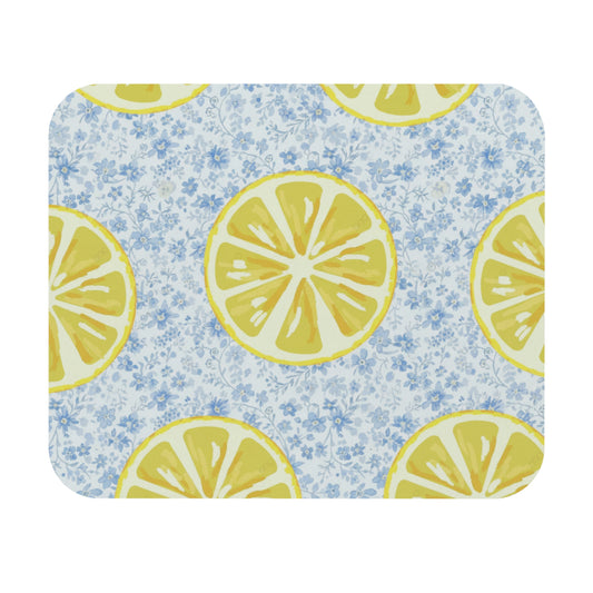 Lemon & Blue Flowers Mouse Pad — Bright Floral Desk Mat
